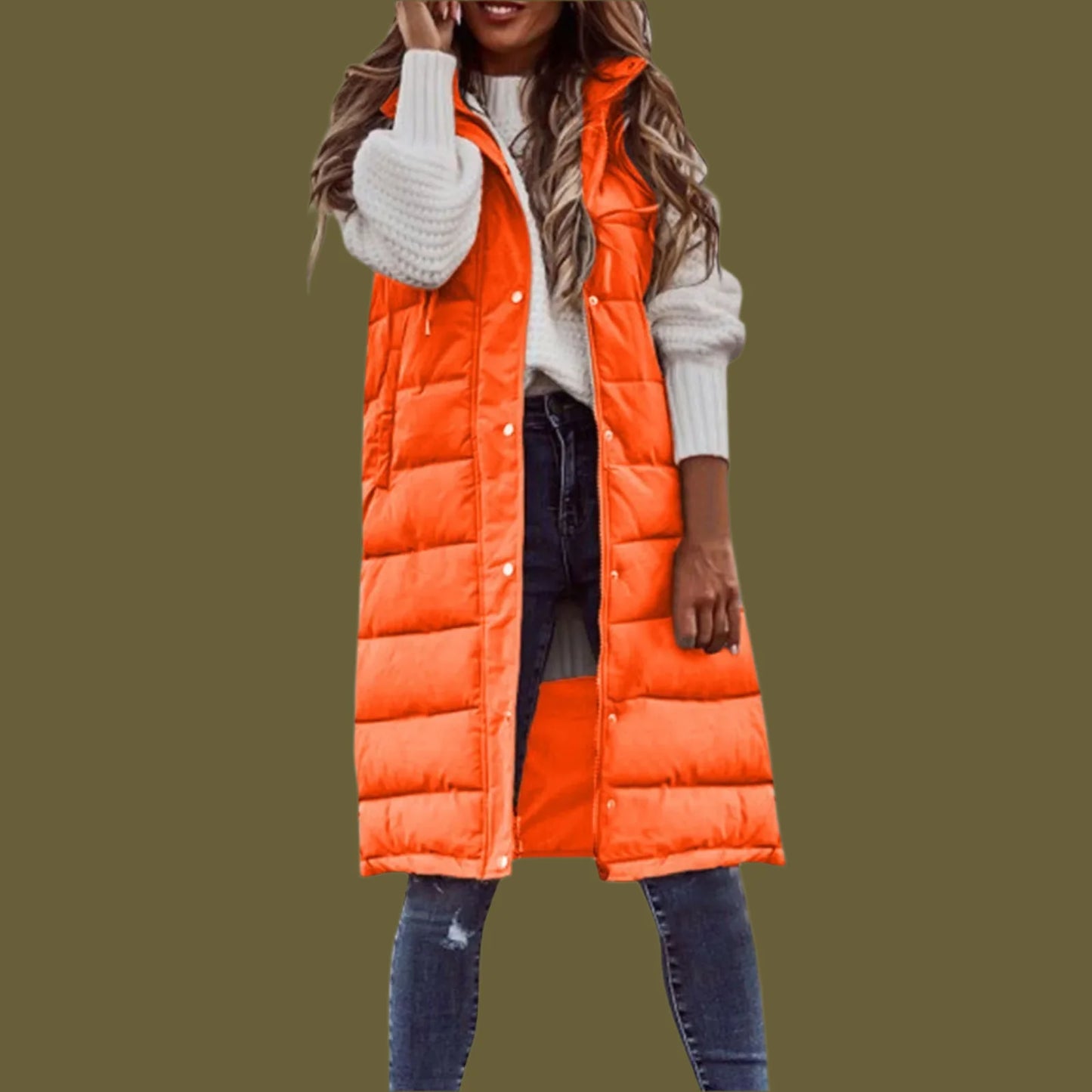Women’s Quilted Vest – Long Sleeveless Oversized Fit – Hooded Insulated Casual Layer
