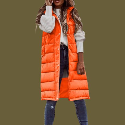 Women’s Quilted Vest – Long Sleeveless Oversized Fit – Hooded Insulated Casual Layer
