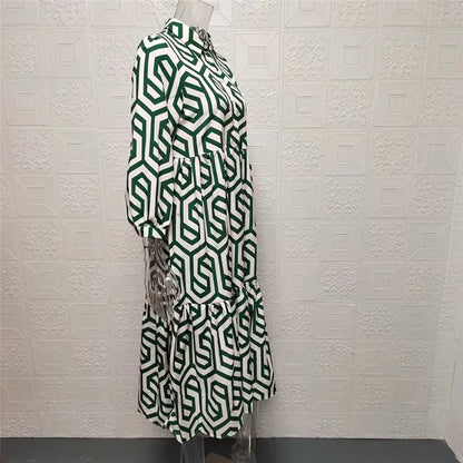 Women’s Midi Dress – Relaxed Fit – Tiered Silhouette – Geometric Print – Cotton Feel