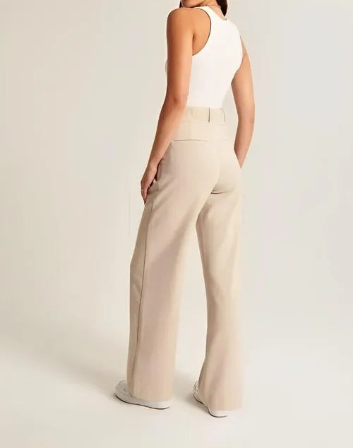 Women’s Wide-Leg Trousers – High Waist – Wool Blend – Pleated Front – Full Length