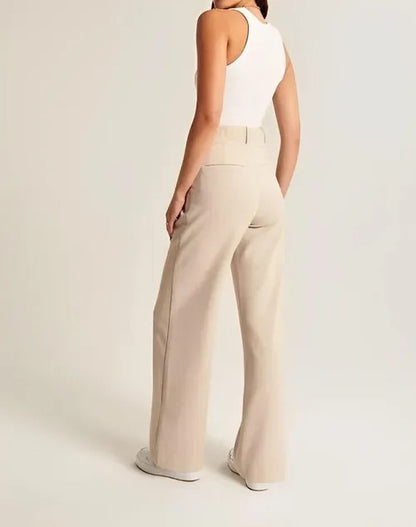 Women’s Wide-Leg Trousers – High Waist – Wool Blend – Pleated Front – Full Length