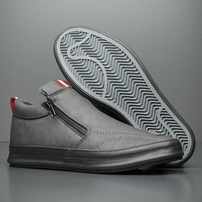 Men’s Mid Top Sneakers – Sleek Fit – Side Zip – Cushioned Lining – Casual Style