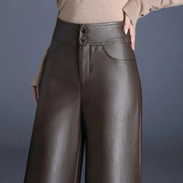 Women’s Trousers – High Waist – Wide Leg – Full Length – Relaxed Fit – Glossy Finish