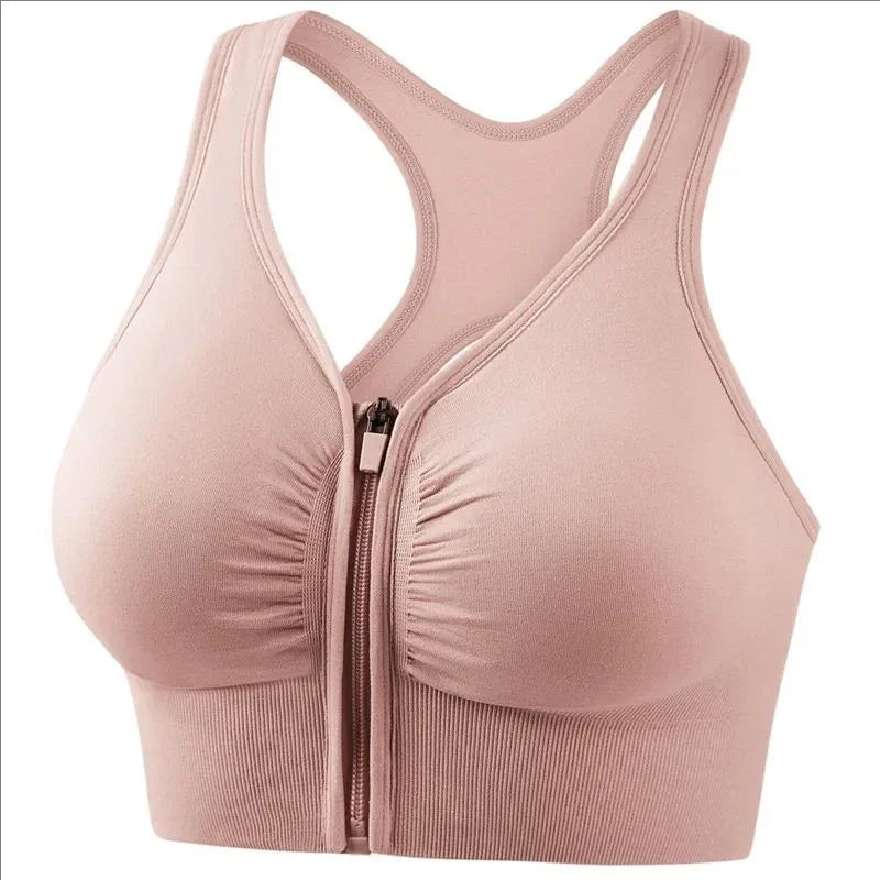 Women’s Sports Bra – Snug Fit – Front Zipper – Racerback – Breathable Blend – Workout Support