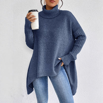 Isla Oversized Turtleneck Sweater | Tunic Length Solid Wool Sweater