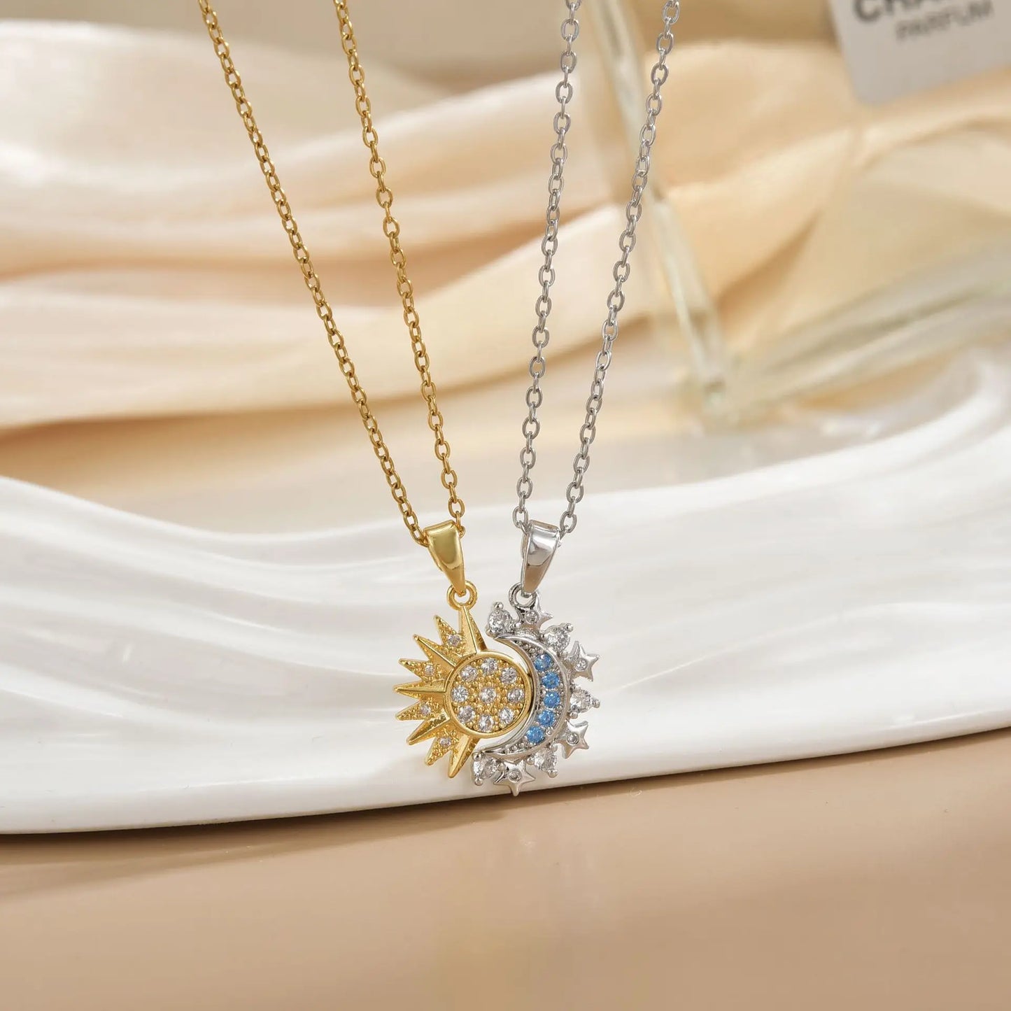 Isla Celestial Mid-Length Pendant Necklace | Sun And Moon Motif Pendant Necklace