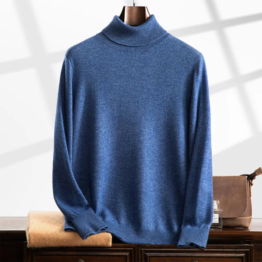 Men’s Turtleneck Sweater – Wool Knit – Relaxed Fit – Ribbed Collar and Cuffs