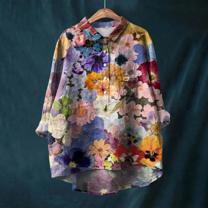 Women’s Oversized Shirt – Relaxed Fit – Cotton Blend – Floral Button-Down Casual Top