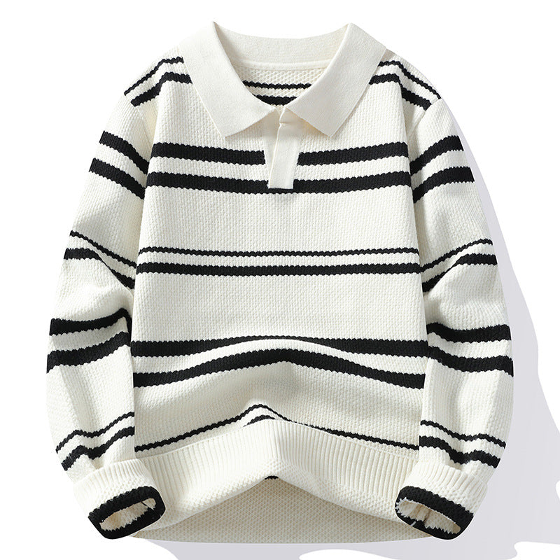Arthur Relaxed Fit Polo Sweater | Collared Striped Long Sleeve Sweater