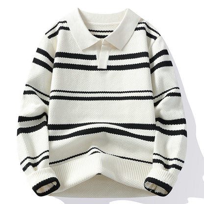 Arthur Relaxed Fit Polo Sweater | Collared Striped Long Sleeve Sweater