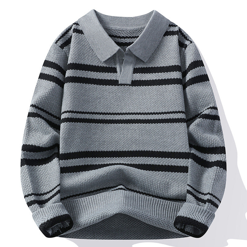 Arthur Relaxed Fit Polo Sweater | Collared Striped Long Sleeve Sweater