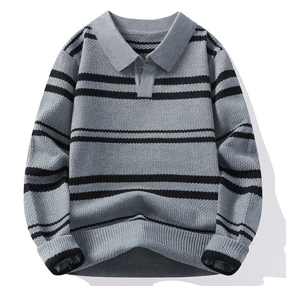 Arthur Relaxed Fit Polo Sweater | Collared Striped Long Sleeve Sweater