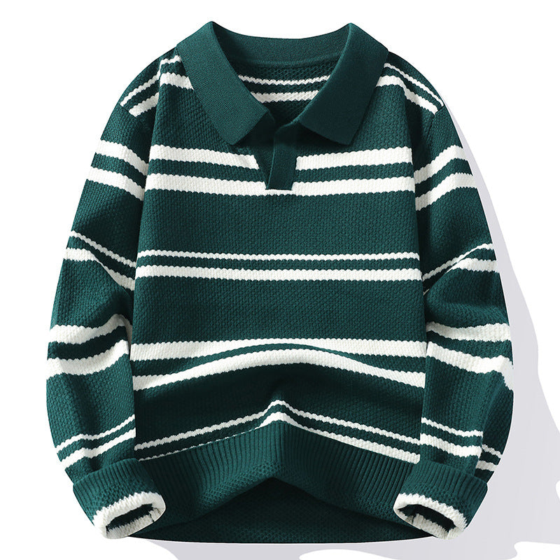 Arthur Relaxed Fit Polo Sweater | Collared Striped Long Sleeve Sweater