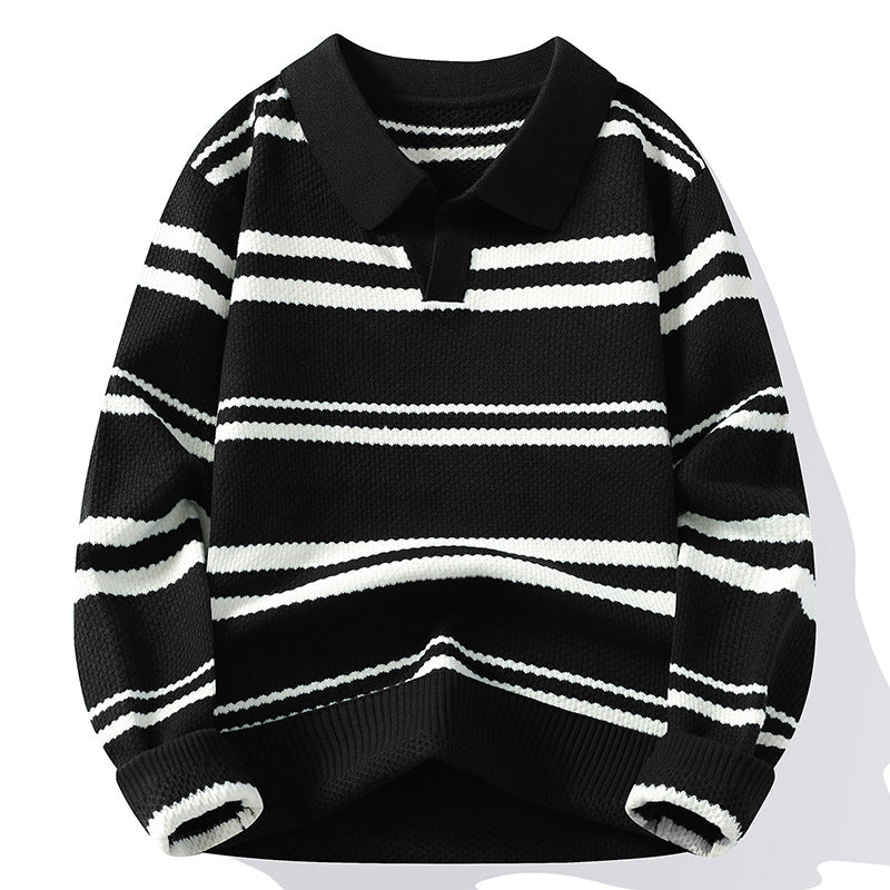 Arthur Relaxed Fit Polo Sweater | Collared Striped Long Sleeve Sweater