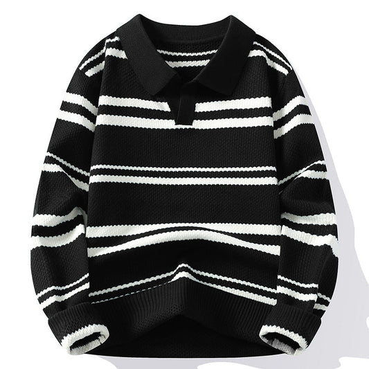 Arthur Relaxed Fit Polo Sweater | Collared Striped Long Sleeve Sweater