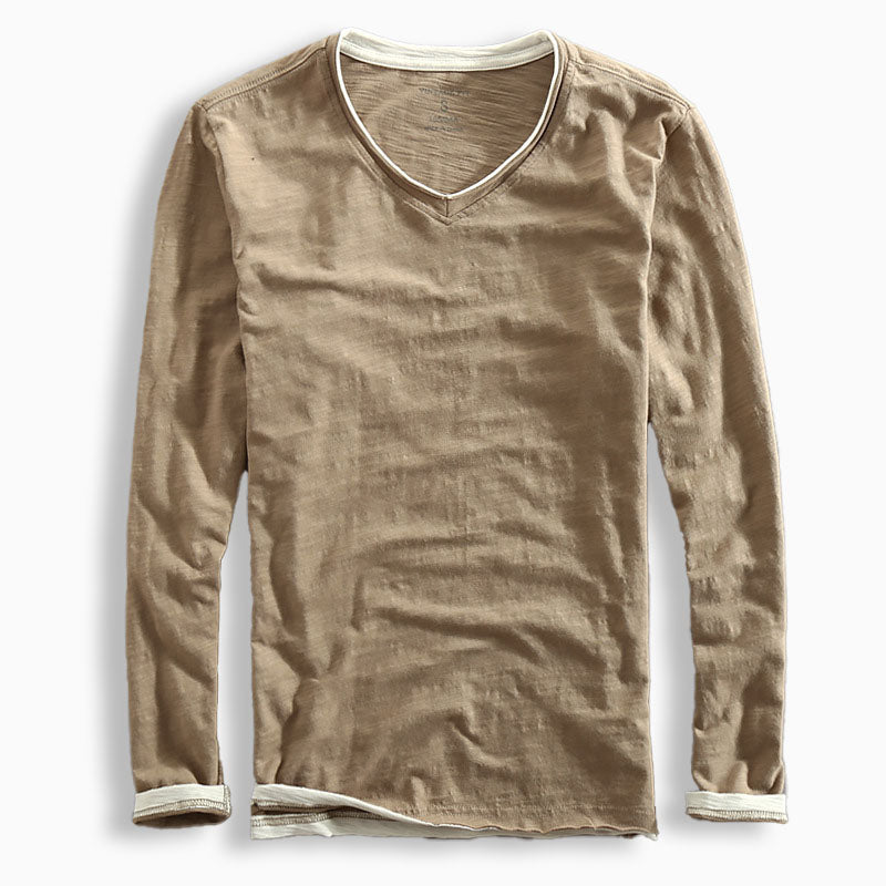 Men’s Long Sleeve Shirt – Relaxed Classic Fit – V-Neck – Soft Knit Casual Wear