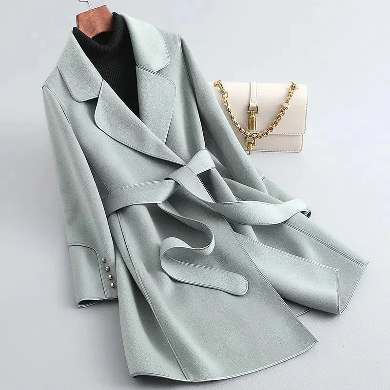 Women’s Trench Coat – Tailored Fit – Belted Waist – Luxury Fabric – Medium Length