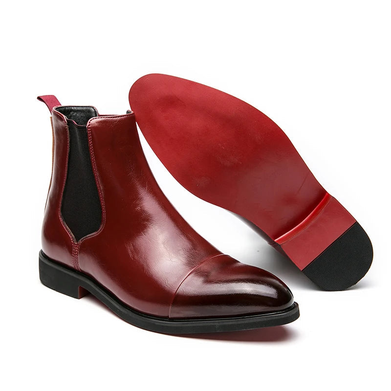 Men’s Leather Boots – Ankle Length – Sleek Fit – Cap Toe – Slip-On Chelsea Style