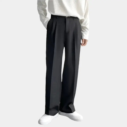 Men’s Wide-Leg Trousers – Relaxed Fit – Pleated Front – Lightweight Full Length