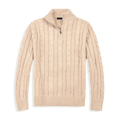 Men’s Sweater – Cotton Blend – Regular Fit – Half Zip – Cable Knit – Ribbed Trim