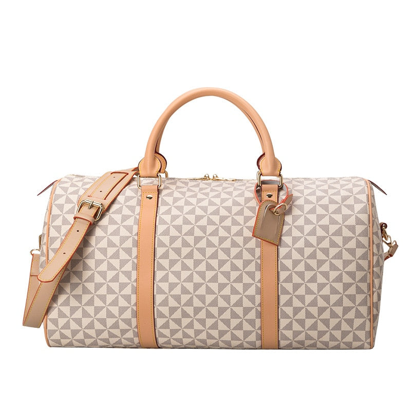 Men’s Travel Bag – Cylindrical Shape – Leather Straps – Geometric Pattern
