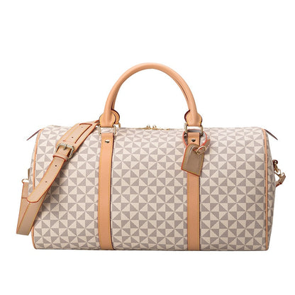 Men’s Travel Bag – Cylindrical Shape – Leather Straps – Geometric Pattern