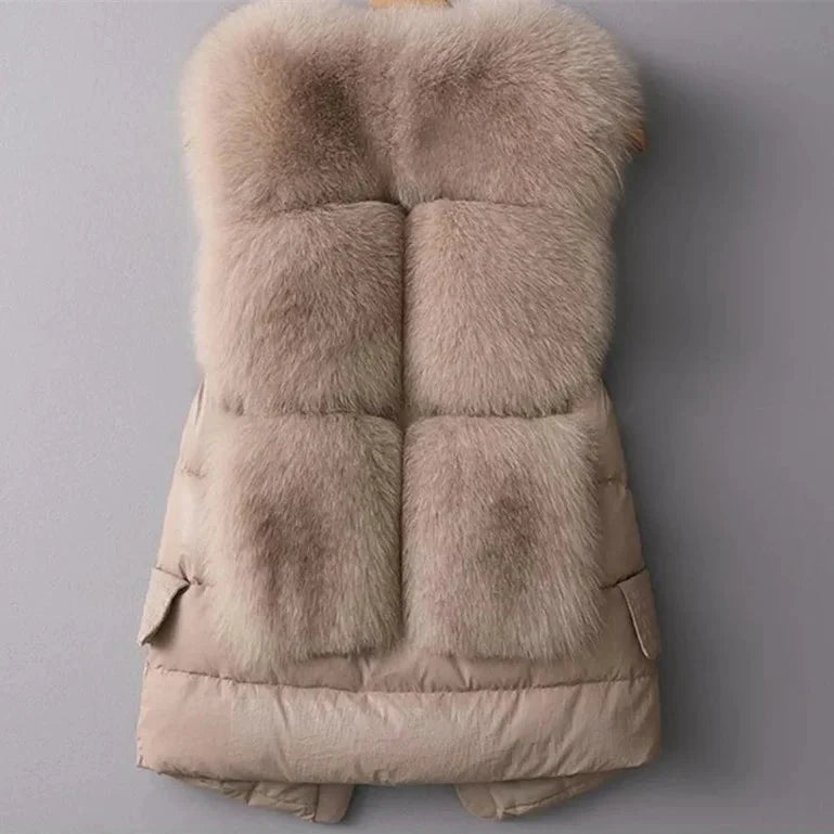 Ava Quilted Vest | Fur Trim Patch Pockets Vest