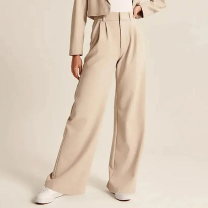 Women’s Wide-Leg Trousers – High Waist – Wool Blend – Pleated Front – Full Length