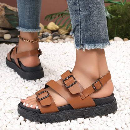 Women’s Sandals – Flat Sole – Open Toe – Adjustable Buckle Straps – Casual Fit