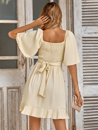Women’s Wrap Dress – Lightweight Fabric – A-Line Fit – Elbow Sleeve – Ruffle Hem