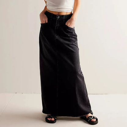 Women’s Skirt – High Waist – Straight Fit – Raw Hem – Full Length – 5-Pocket