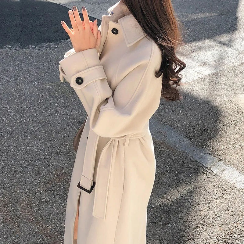 Women’s Long Coat – Wool Blend – Oversized Fit – Button Front – Classic Collar