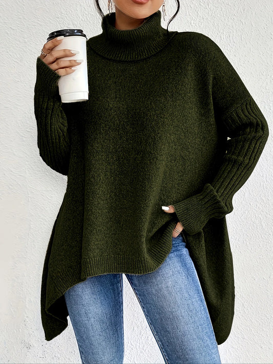Isla Oversized Turtleneck Sweater | Tunic Length Solid Wool Sweater