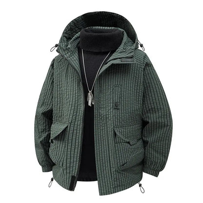 Noah Hooded Jacket | Check Pattern Flap Pockets Jacket