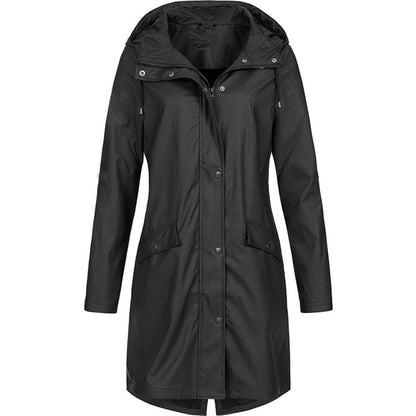 Women’s Rain Jacket – Water-Resistant – Relaxed Fit – Hooded – Mid-Thigh Length