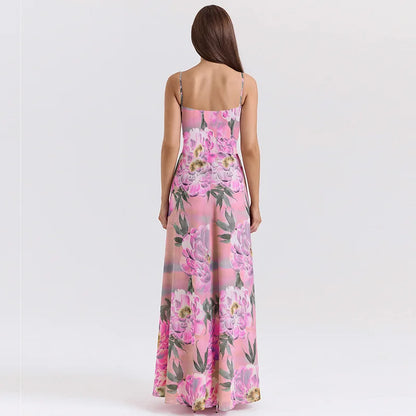 Women's Maxi Dress - Floral Print - Spaghetti Strap - Flowy Elegant Fit