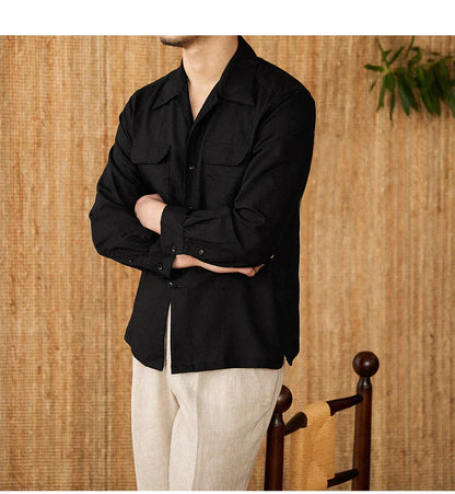 Men’s Linen Shirt – Relaxed Fit – Long Sleeve – Button-Up – Chest Pockets – Casual Wear