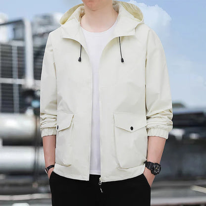 Men's Hooded Windbreaker Jacket – Loose Fit – Full Zip – Breathable Fabric