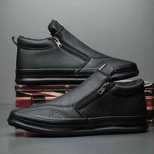 Men’s Mid Top Sneakers – Sleek Fit – Side Zip – Cushioned Lining – Casual Style