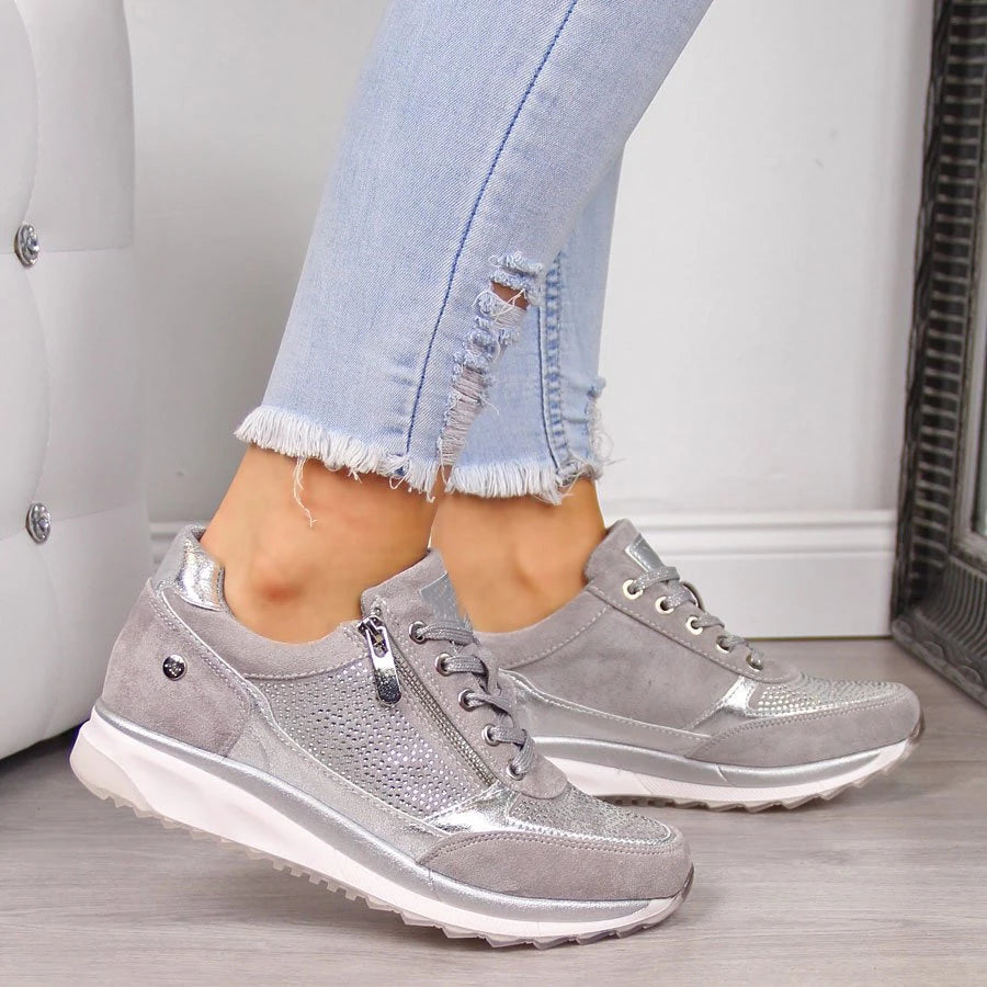 Women’s Sneakers – Breathable Mesh – Side Zipper – Orthotic Support – Casual Fit