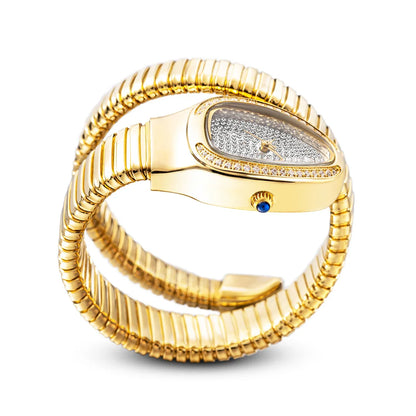 Lily Oval Pave Bracelet Wrist Watch | Stone Embellished Bezel Snake Coil Band Wrist Watch