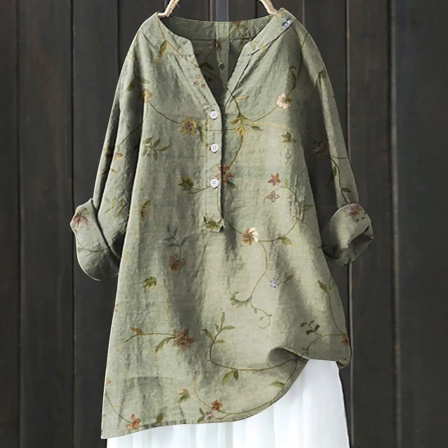 Women's Tunic Blouse - Cotton Blend - Relaxed Flowing Silhouette - Bold Floral Print