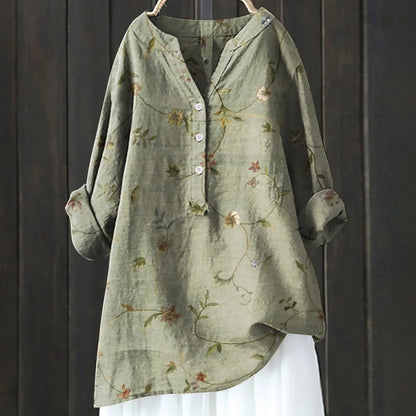 Women's Tunic Blouse - Cotton Blend - Relaxed Flowing Silhouette - Bold Floral Print
