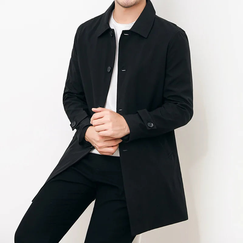 Men’s Windbreaker Jacket – Water-Resistant – Relaxed Fit – Mid-Length – Button Front