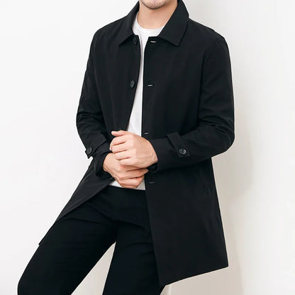 Men’s Windbreaker Jacket – Water-Resistant – Relaxed Fit – Mid-Length – Button Front