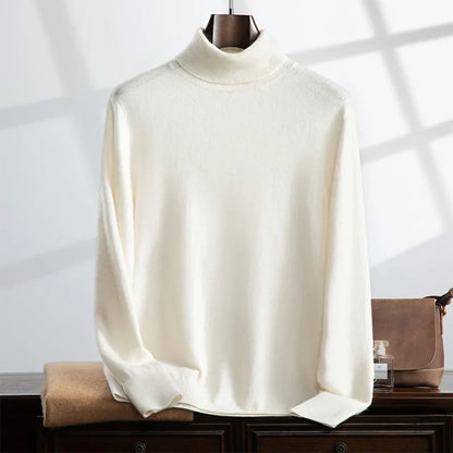 Men’s Turtleneck Sweater – Wool Knit – Relaxed Fit – Ribbed Collar and Cuffs