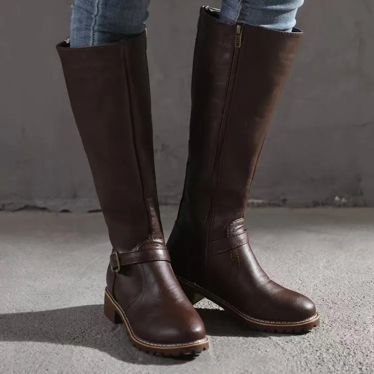 Sienna Knee-High Boots | Buckle Detail Lug Sole Boots
