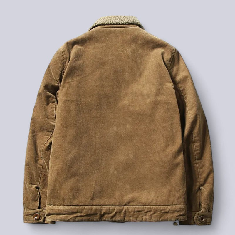 Men’s Jacket – Structured Fit – Corduroy Texture – Sherpa Lined – Button Front