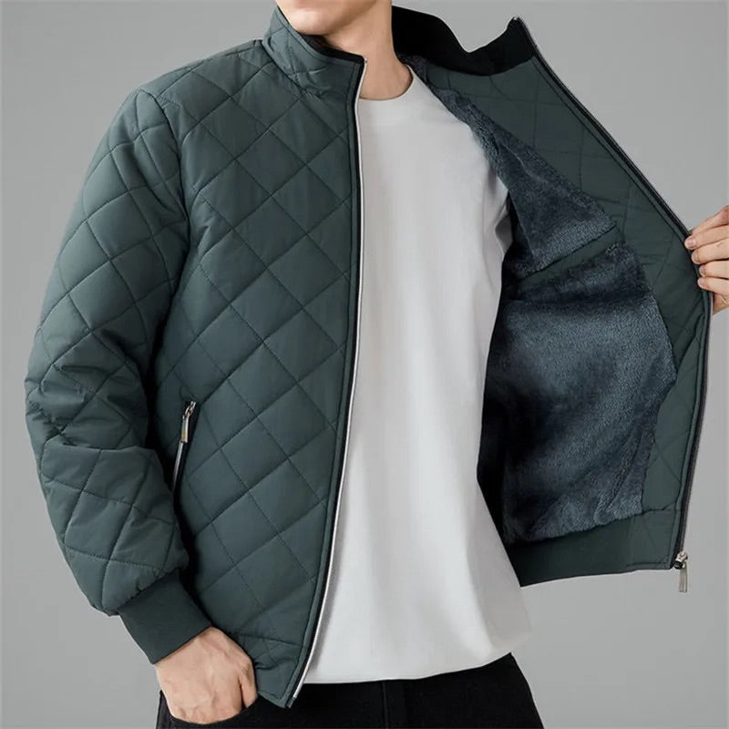 Harry Quilted Bomber Jacket | Stand Collar Ribbed Trim Jacket