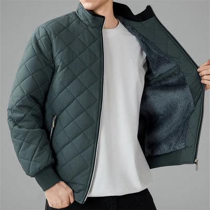 Harry Quilted Bomber Jacket | Stand Collar Ribbed Trim Jacket